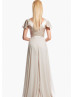 Cap Sleeve Pale Pink Satin Chiffon Bridesmaid Dress